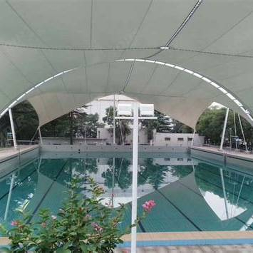 Representative swimming pool tensile shade